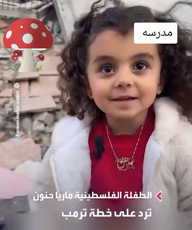 You are currently viewing الطفلة الفلسطينية ماريا حنون ترد على خطة ترامب وتقول له غزة هي العالم